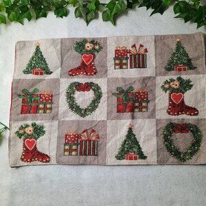 EUC: Christmas Tapestry Placemats (Set of 2) Holiday Decor 12" x 18" Red/Green